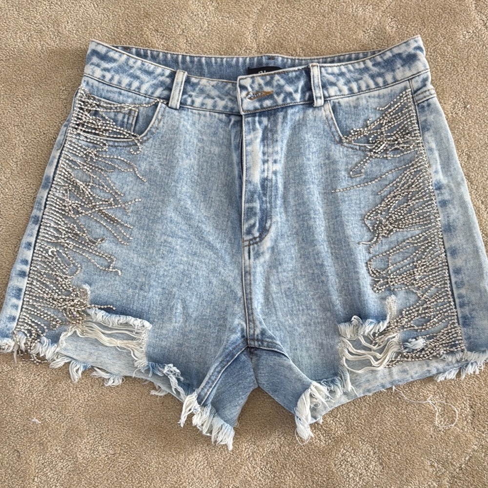 Denim with Distressed Details and Frayed Hem, cowgirl ringstone women shorts